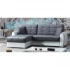 Sofá cama Dflumin, Sofá cama de canto com container em couro ecológico e tecido, Sofá com abertura click-clac e península reversível, 246x160h91 cm, Branco e Cinza