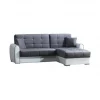 Sofá cama Dflumin, Sofá cama de canto com container em couro ecológico e tecido, Sofá com abertura click-clac e península reversível, 246x160h91 cm, Branco e Cinza