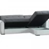 Sofá cama Dflumin, Sofá cama de canto com container em couro ecológico e tecido, Sofá com abertura click-clac e península reversível, 246x160h91 cm, Branco e Cinza