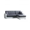 Sofá cama Dflumin, Sofá cama de canto com container em couro ecológico e tecido, Sofá com abertura click-clac e península reversível, 246x160h91 cm, Branco e Cinza