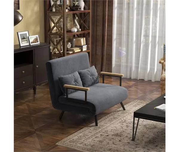 HOMCOM Sofá Cama Sofá Convertível em Cama de 2 Lugares Dobrável com Encosto Ajustável em 5 Níveis e 2 Almofadas Acolchoadas para Escritório Dormitório Sala de Estar 102x73x81 cm Cinza