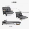 HOMCOM Sofá Cama Sofá Convertível em Cama de 2 Lugares Dobrável com Encosto Ajustável em 5 Níveis e 2 Almofadas Acolchoadas para Escritório Dormitório Sala de Estar 102x73x81 cm Cinza