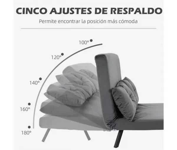 HOMCOM Sofá Cama Sofá Convertível em Cama de 2 Lugares Dobrável com Encosto Ajustável em 5 Níveis e 2 Almofadas Acolchoadas para Escritório Dormitório Sala de Estar 102x73x81 cm Cinza