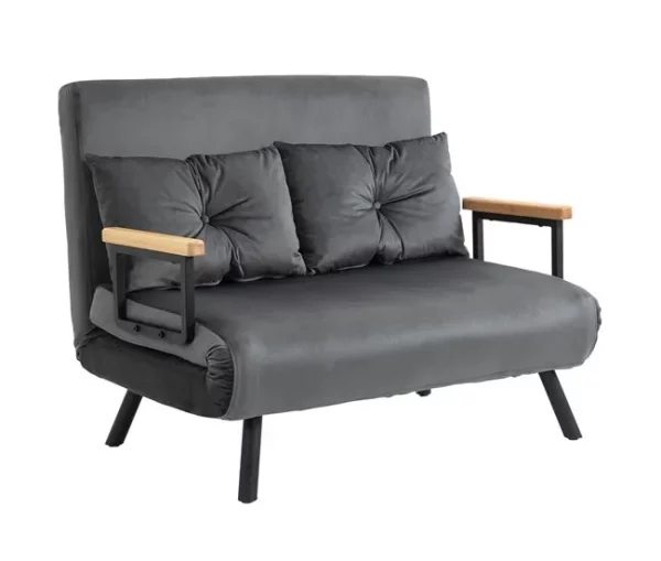 HOMCOM Sofá Cama Sofá Convertível em Cama de 2 Lugares Dobrável com Encosto Ajustável em 5 Níveis e 2 Almofadas Acolchoadas para Escritório Dormitório Sala de Estar 102x73x81 cm Cinza