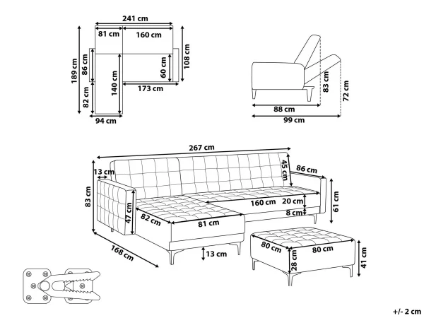 Schlafsofa ABERDEEN Kunstleder Weiss Ottomane L/R CH