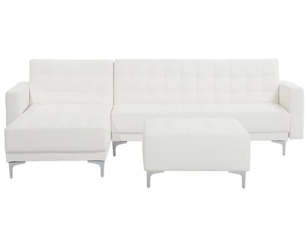 Schlafsofa ABERDEEN Kunstleder Weiss Ottomane L/R CH