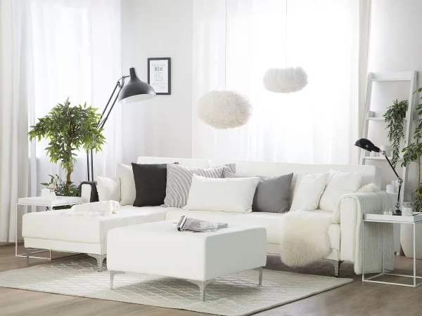 Schlafsofa ABERDEEN Kunstleder Weiss Ottomane L/R CH