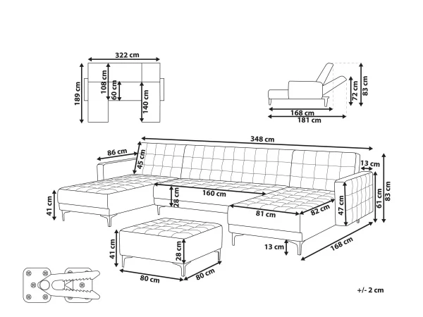 Sofa ABERDEEN U-förmig Samt Sandbeige Ottom. CH