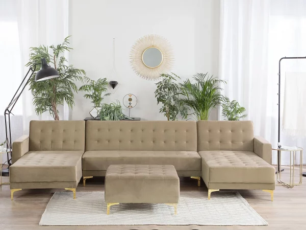 Sofa ABERDEEN U-förmig Samt Sandbeige Ottom. CH