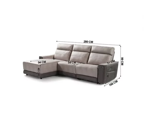 Chaise longue relax elétrico 2 lugares MOON lado esquerdo cinza