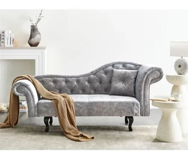 Chaise-longue à direita em veludo cinzento LATTES II