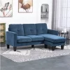 HOMCOM Sofá Chaise Longue Sofá em Forma de L Estofado em Poliéster Sofá de Canto Reversível com 3 Almofadas e Pés de Madeira para Sala de Estar Carga Máxima 180 kg 186x130x84 cm Azul