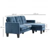HOMCOM Sofá Chaise Longue Sofá em Forma de L Estofado em Poliéster Sofá de Canto Reversível com 3 Almofadas e Pés de Madeira para Sala de Estar Carga Máxima 180 kg 186x130x84 cm Azul