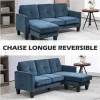 HOMCOM Sofá Chaise Longue Sofá em Forma de L Estofado em Poliéster Sofá de Canto Reversível com 3 Almofadas e Pés de Madeira para Sala de Estar Carga Máxima 180 kg 186x130x84 cm Azul