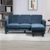 HOMCOM Sofá Chaise Longue Sofá em Forma de L Estofado em Poliéster Sofá de Canto Reversível com 3 Almofadas e Pés de Madeira para Sala de Estar Carga Máxima 180 kg 186x130x84 cm Azul