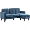 HOMCOM Sofá Chaise Longue Sofá em Forma de L Estofado em Poliéster Sofá de Canto Reversível com 3 Almofadas e Pés de Madeira para Sala de Estar Carga Máxima 180 kg 186x130x84 cm Azul