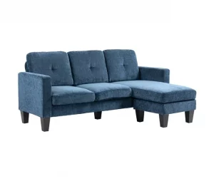 HOMCOM Sofá Chaise Longue Sofá em Forma de L Estofado em Poliéster Sofá de Canto Reversível com 3 Almofadas e Pés de Madeira para Sala de Estar Carga Máxima 180 kg 186x130x84 cm Azul