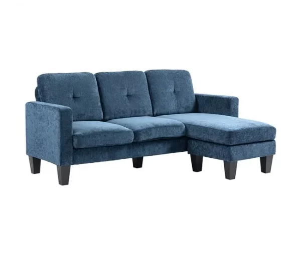 HOMCOM Sofá Chaise Longue Sofá em Forma de L Estofado em Poliéster Sofá de Canto Reversível com 3 Almofadas e Pés de Madeira para Sala de Estar Carga Máxima 180 kg 186x130x84 cm Azul