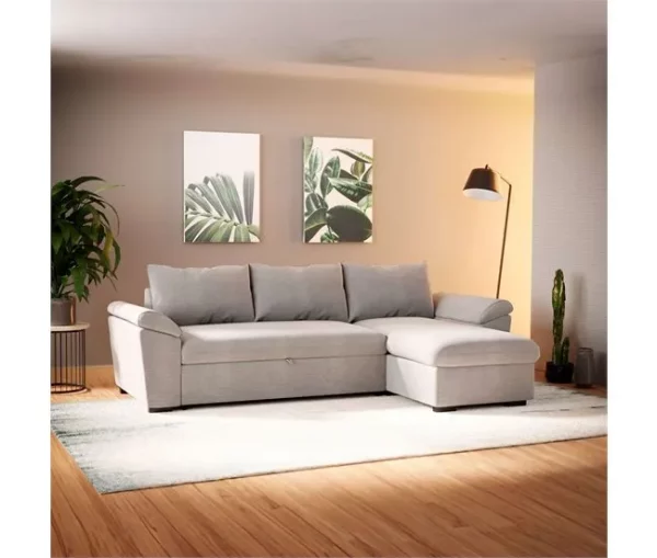 Sofá Cama para Sala de Estar Sala de Jantar Chaise Longue Luis Estilo Contemporâneo em Bege com Baú 248 cm