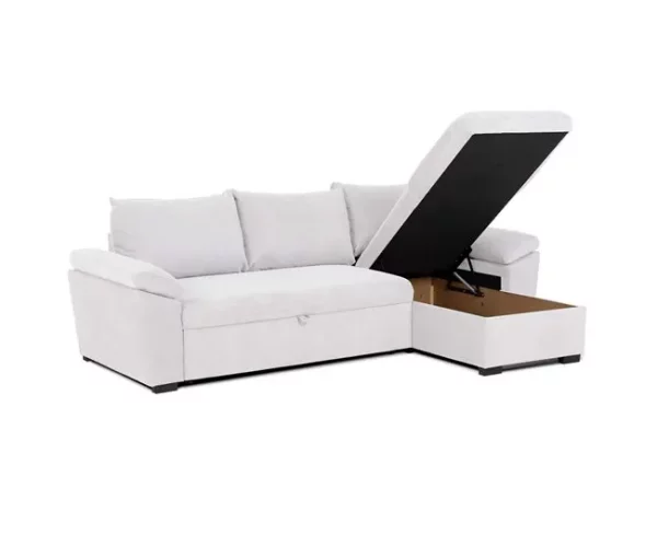 Sofá Cama para Sala de Estar Sala de Jantar Chaise Longue Luis Estilo Contemporâneo em Bege com Baú 248 cm