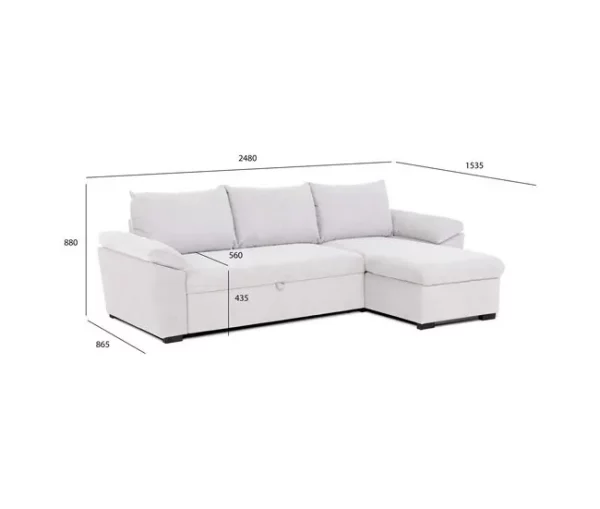 Sofá Cama para Sala de Estar Sala de Jantar Chaise Longue Luis Estilo Contemporâneo em Bege com Baú 248 cm