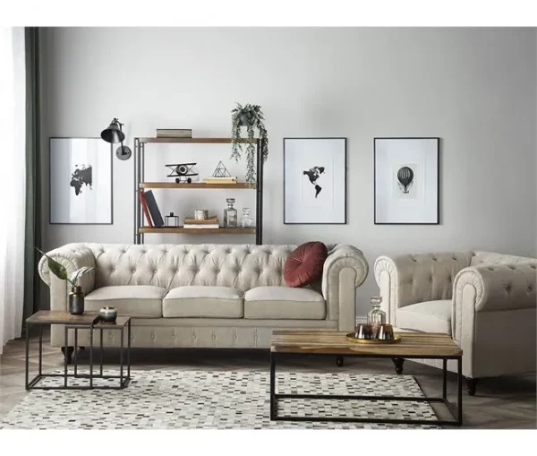 Conjunto de sofás com 4 lugares em tecido creme CHESTERFIELD