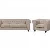Conjunto de sofás com 4 lugares em tecido creme CHESTERFIELD
