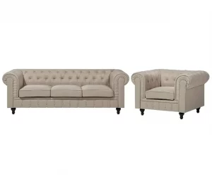 Conjunto de sofás com 4 lugares em tecido creme CHESTERFIELD