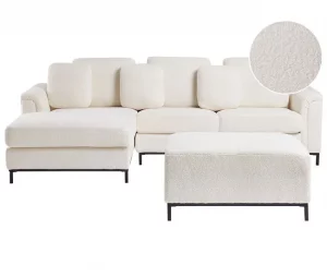 Sofá de canto (D) com repousa-pés OSLO Branco Bouclé Direito