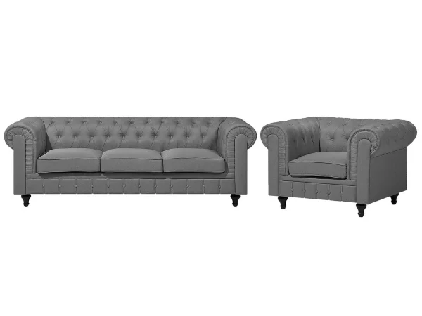 Set Sofa Sessel CHESTERFIELD BIG Hellgrau CH