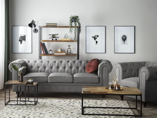 Set Sofa Sessel CHESTERFIELD BIG Hellgrau CH