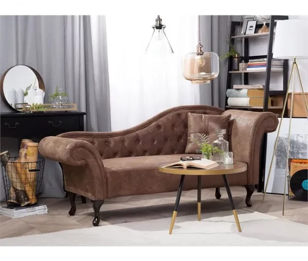 Chaise-longue em camurça castanha clara com apoio à direita LATTES