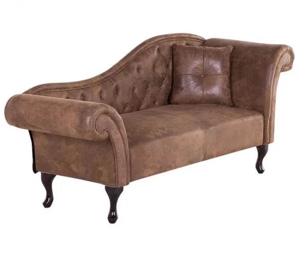 Chaise-longue em camurça castanha clara com apoio à direita LATTES