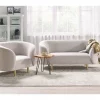 Sofá de 2 lugares estofado em tecido creme e dourado LOEN
