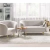 Sofá de 2 lugares estofado em tecido creme e dourado LOEN