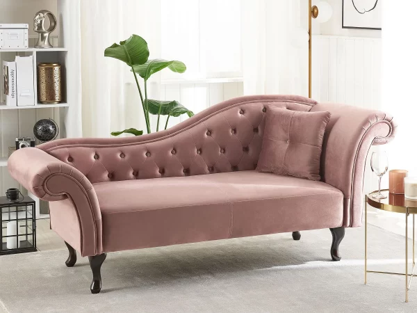 Chaiselongue LATTES rechtsseitig rosa Samtstoff CH.