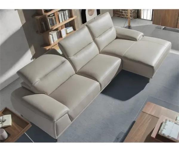 ANGEL CERDA Sofá chaise longue lado direito em pele de vaca cinzento taupe