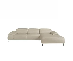 ANGEL CERDA Sofá chaise longue lado direito em pele de vaca cinzento taupe