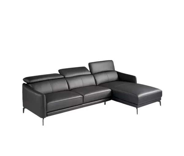 ANGEL CERDA Sofá chaise longue couro de vaca preto 94x283x174