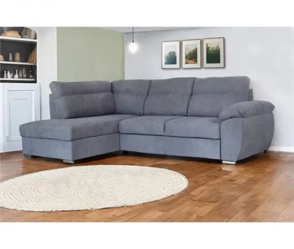 Sofá de canto KENDAL com cama e arca esquerda 4 lugares cinza
