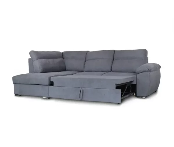 Sofá de canto KENDAL com cama e arca esquerda 4 lugares cinza