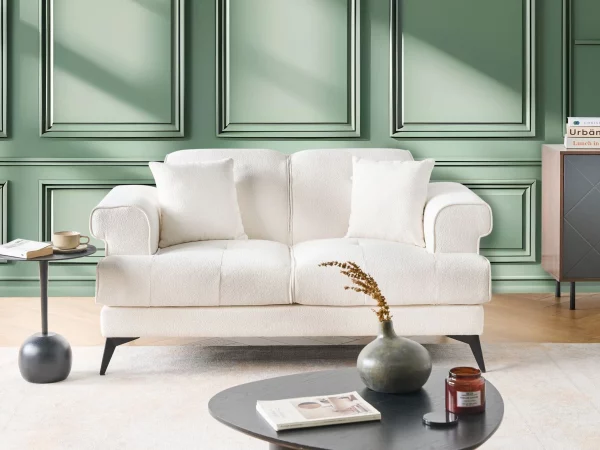 2 Seater Sofa, SKIVE, White, Boucle, DEF