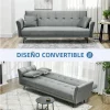 HOMCOM Sofá Cama Convertível Sofá Cama de 3 Lugares com Encosto Ajustável de 3 Níveis e 2 Almofadas Acolchoadas Carga 360 kg para Escritório Dormitório Sala de Estar Cinza