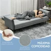 HOMCOM Sofá Cama Convertível Sofá Cama de 3 Lugares com Encosto Ajustável de 3 Níveis e 2 Almofadas Acolchoadas Carga 360 kg para Escritório Dormitório Sala de Estar Cinza