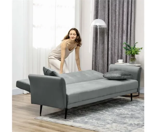 HOMCOM Sofá Cama Convertível Sofá Cama de 3 Lugares com Encosto Ajustável de 3 Níveis e 2 Almofadas Acolchoadas Carga 360 kg para Escritório Dormitório Sala de Estar Cinza