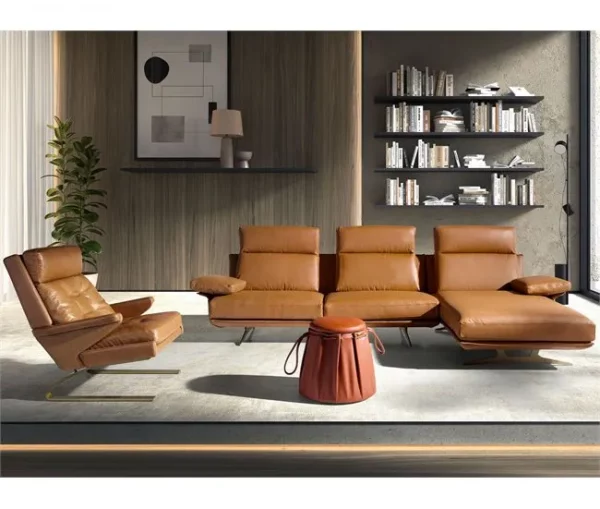Sofá chaise longue direito em pele 6227