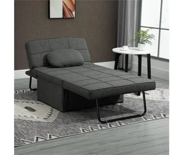 HOMCOM Sofá Cama Individual 3 em 1 Estofado em Linho Sofá Reclinável em 5 Posições com Apoio para os Pés e Apoio para a Cabeça para Sala de Estar Carga Máxima 200kg 95x189x43cm Cinza