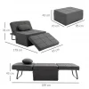 HOMCOM Sofá Cama Individual 3 em 1 Estofado em Linho Sofá Reclinável em 5 Posições com Apoio para os Pés e Apoio para a Cabeça para Sala de Estar Carga Máxima 200kg 95x189x43cm Cinza