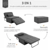 HOMCOM Sofá Cama Individual 3 em 1 Estofado em Linho Sofá Reclinável em 5 Posições com Apoio para os Pés e Apoio para a Cabeça para Sala de Estar Carga Máxima 200kg 95x189x43cm Cinza