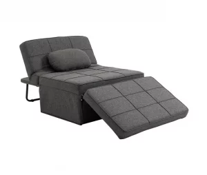 HOMCOM Sofá Cama Individual 3 em 1 Estofado em Linho Sofá Reclinável em 5 Posições com Apoio para os Pés e Apoio para a Cabeça para Sala de Estar Carga Máxima 200kg 95x189x43cm Cinza